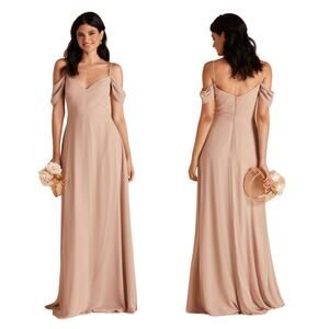 NWT Birdy Grey Devin Formal Bridesmaid Dress in Chiffon in Taupe Womens Large